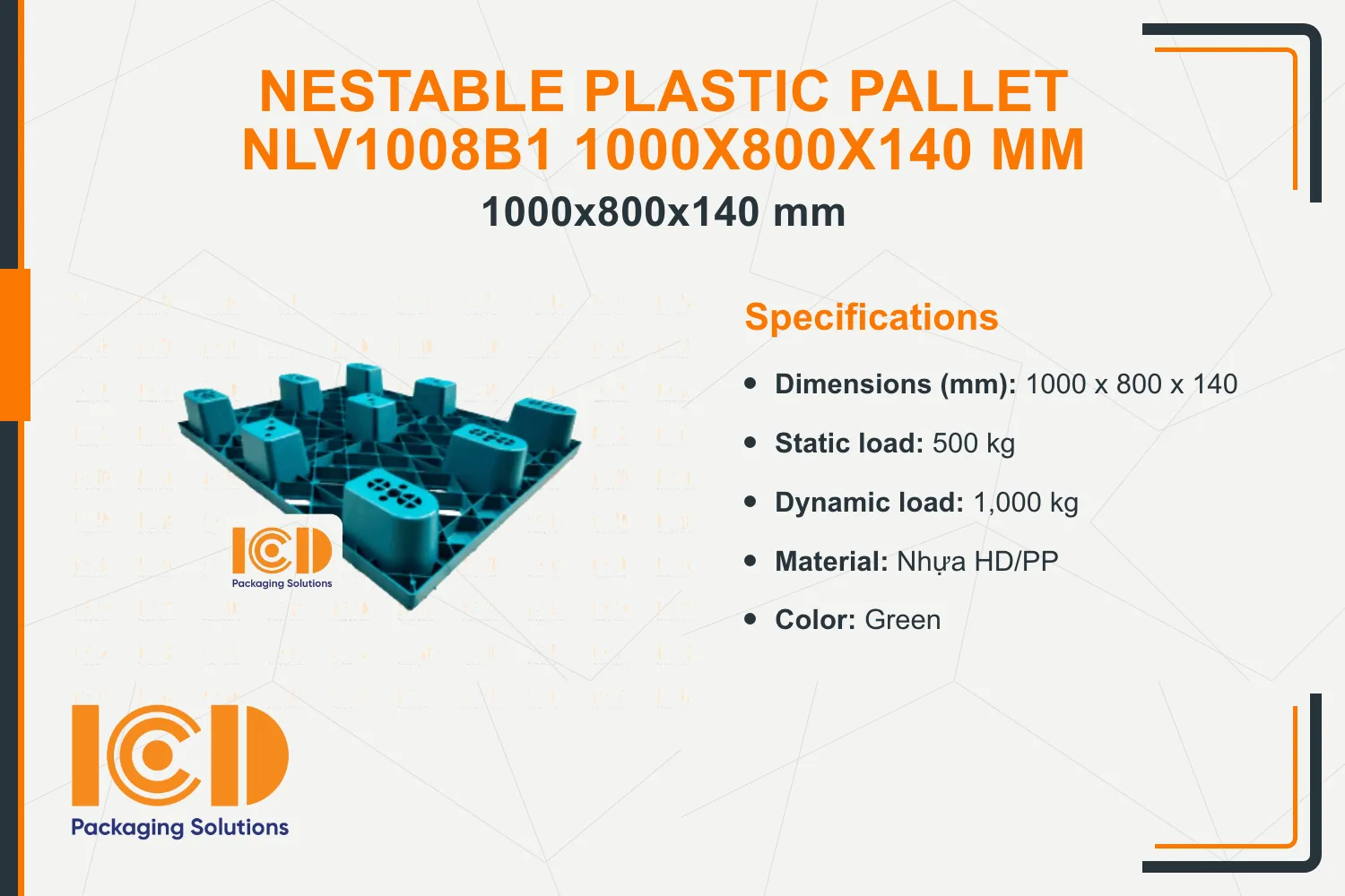 Nestable Plastic Pallet NLV1008B1 1000x800x140 mm