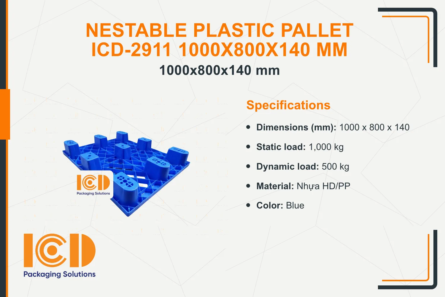 Nestable Plastic Pallet ICD-2911 1000x800x140 mm
