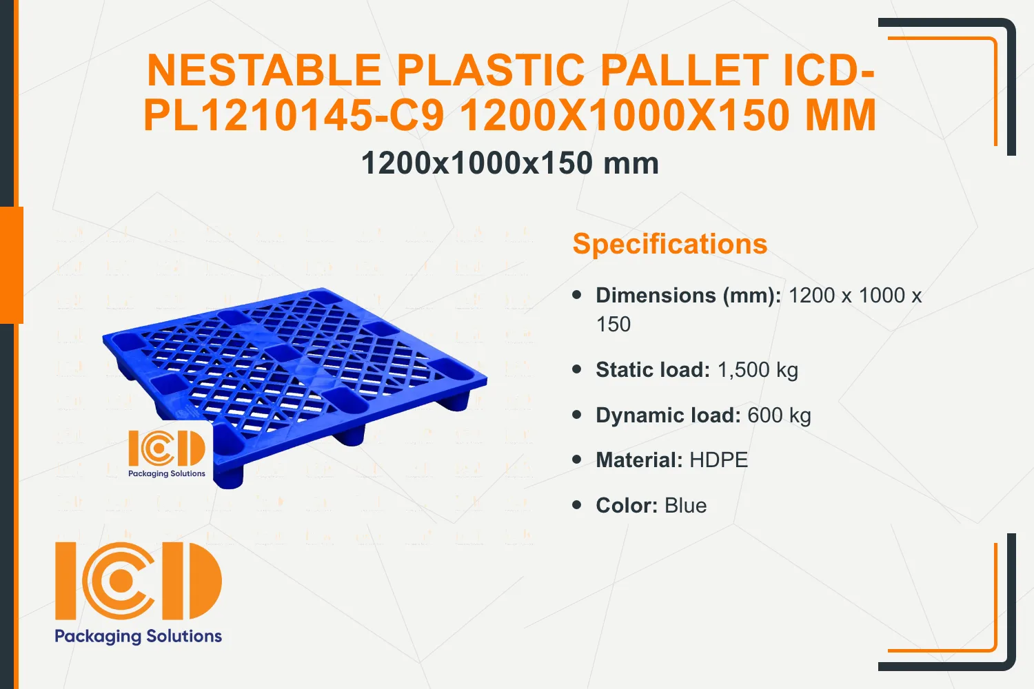Nestable Plastic Pallet ICD-PL1210145-C9 1200x1000x150 mm