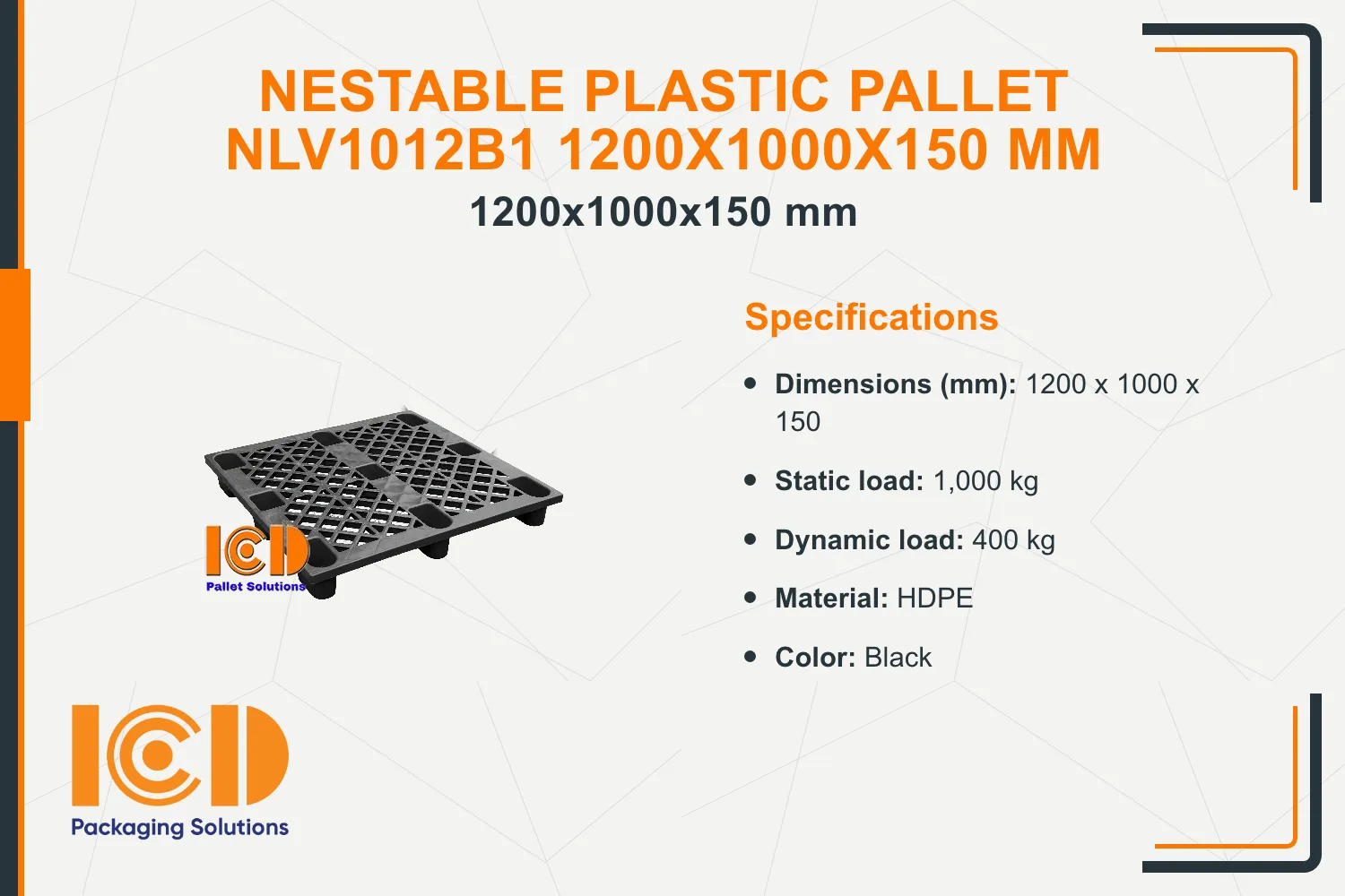 Nestable Plastic Pallet NLV1012B1 1200x1000x150 mm