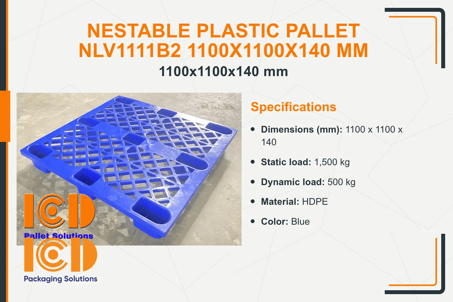 Nestable Plastic Pallet NLV1111B2 1100x1100x140 mm