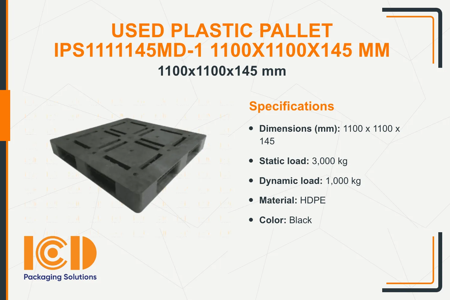 Used Plastic Pallet IPS1111145MD-1 1100x1100x145 mm