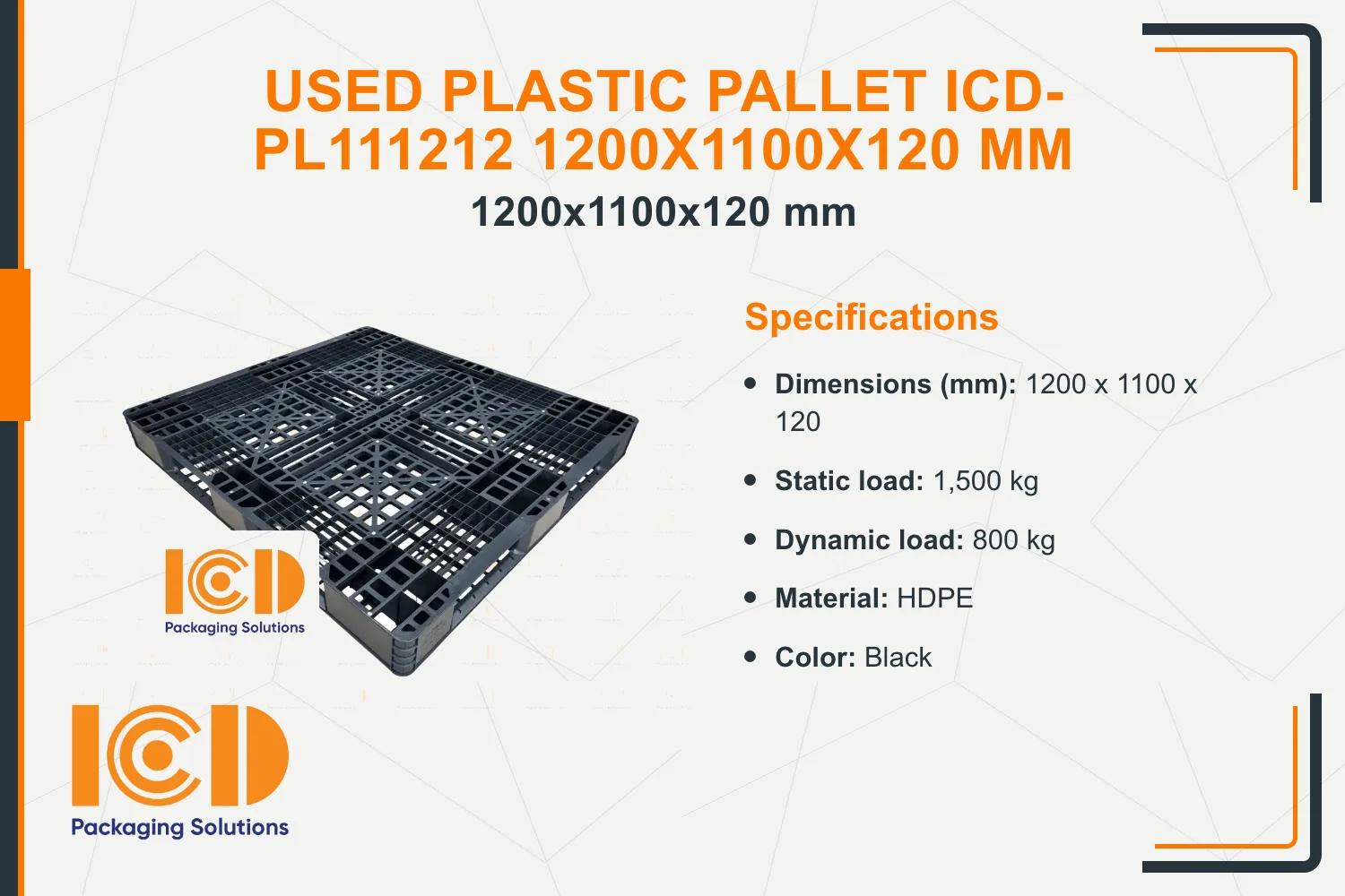 Used Plastic Pallet ICD-PL111212 1200x1100x120 mm