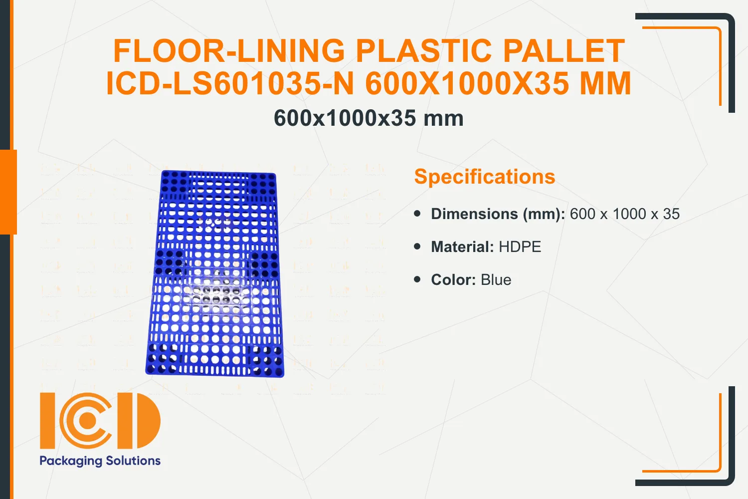 Floor-Lining Plastic Pallet ICD-LS601035-N 600x1000x35 mm