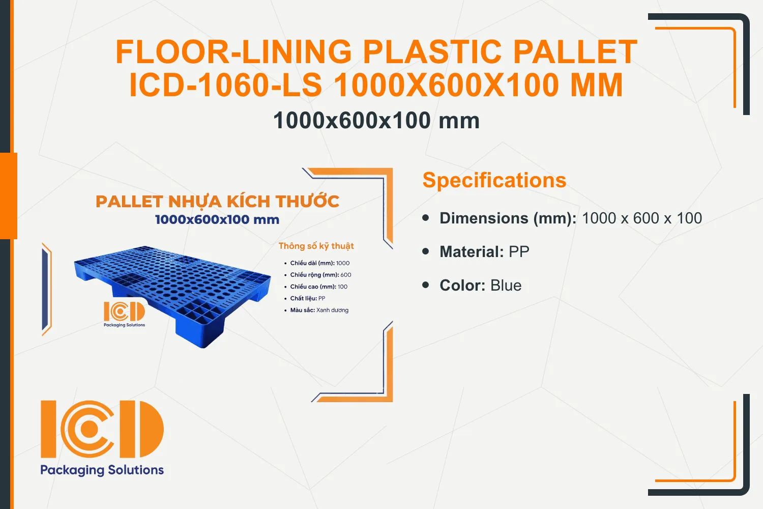 Floor-Lining Plastic Pallet ICD-1060-LS 1000x600x100 mm