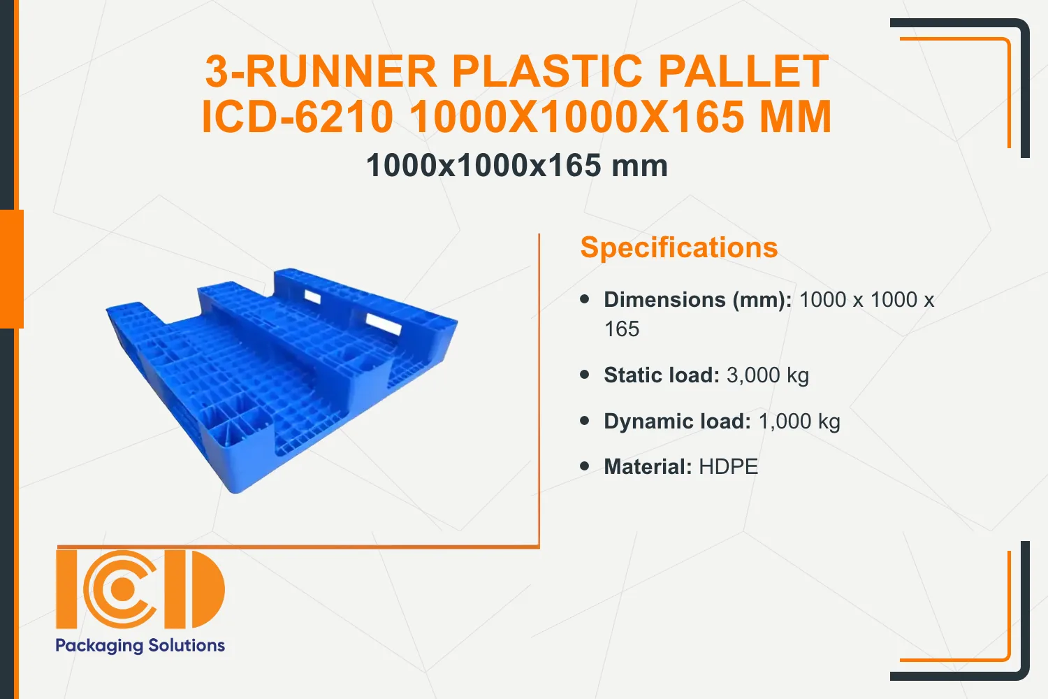 3-Runner Plastic Pallet ICD-6210 1000x1000x165 mm