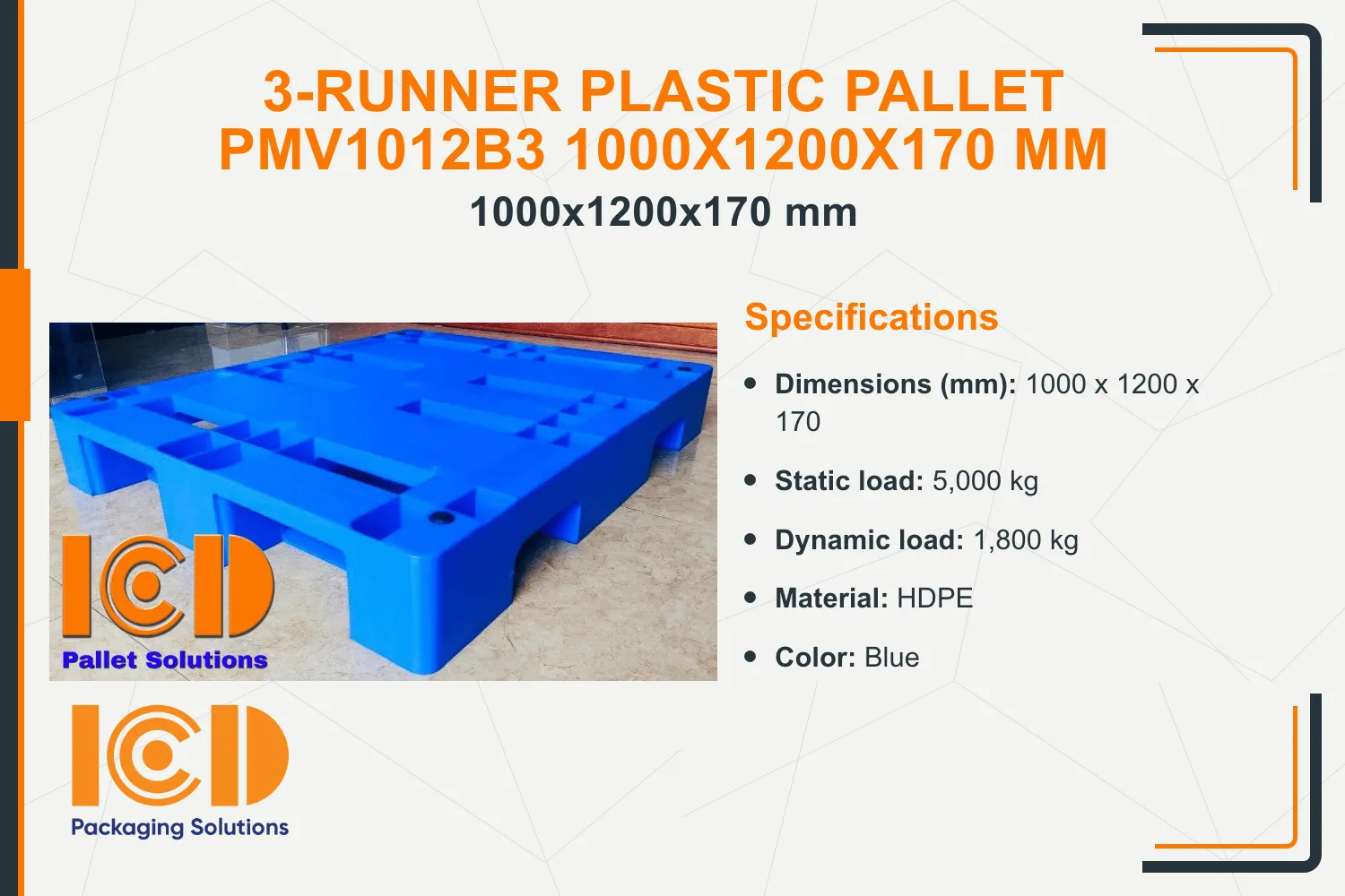 3-Runner Plastic Pallet PMV1012B3 1000x1200x170 mm