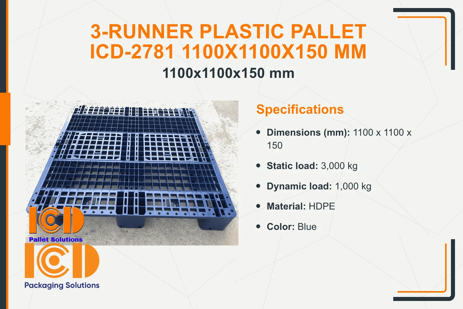 3-Runner Plastic Pallet ICD-2781 1100x1100x150 mm