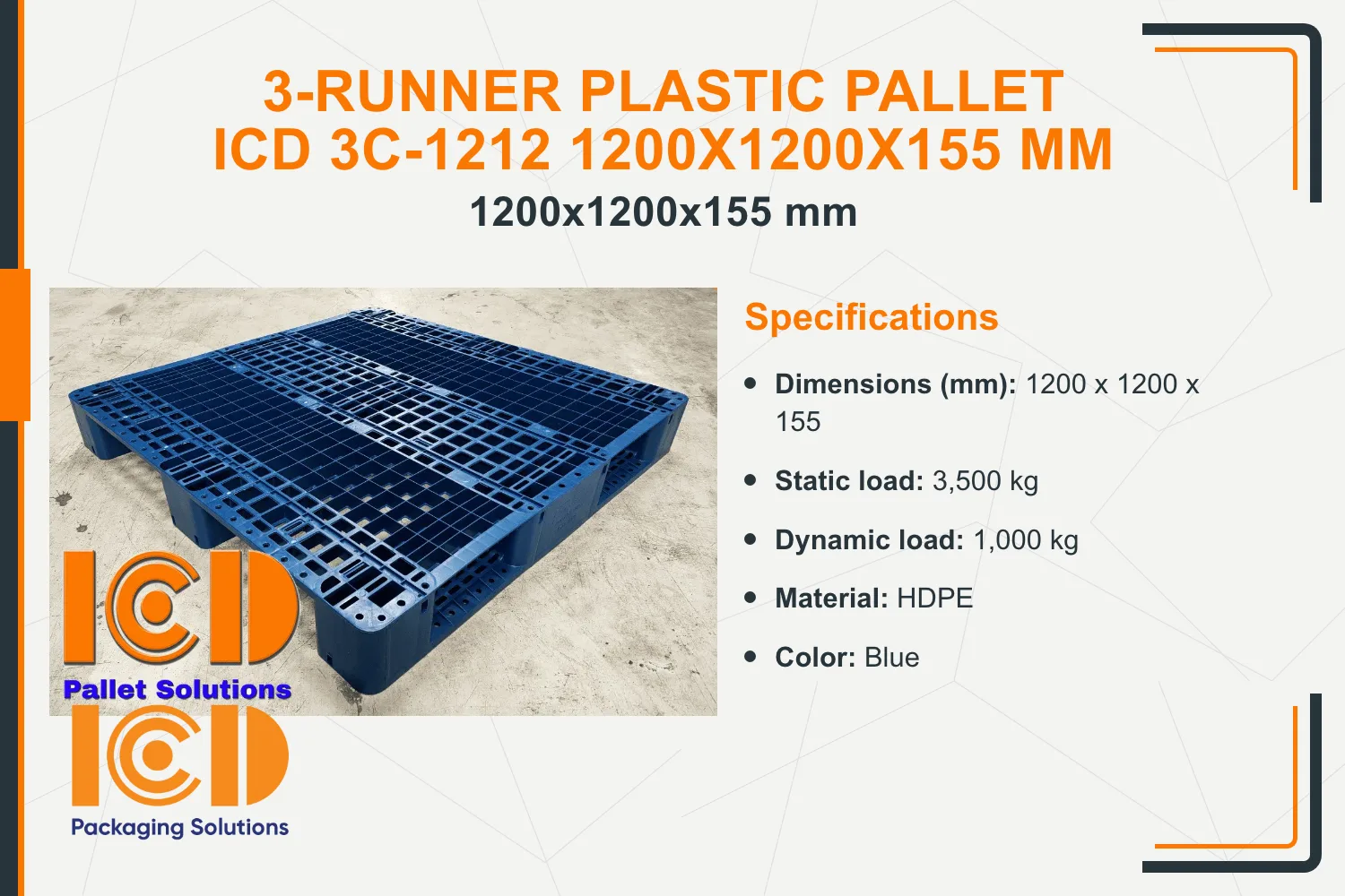 3-Runner Plastic Pallet ICD 3C-1212 1200x1200x155 mm