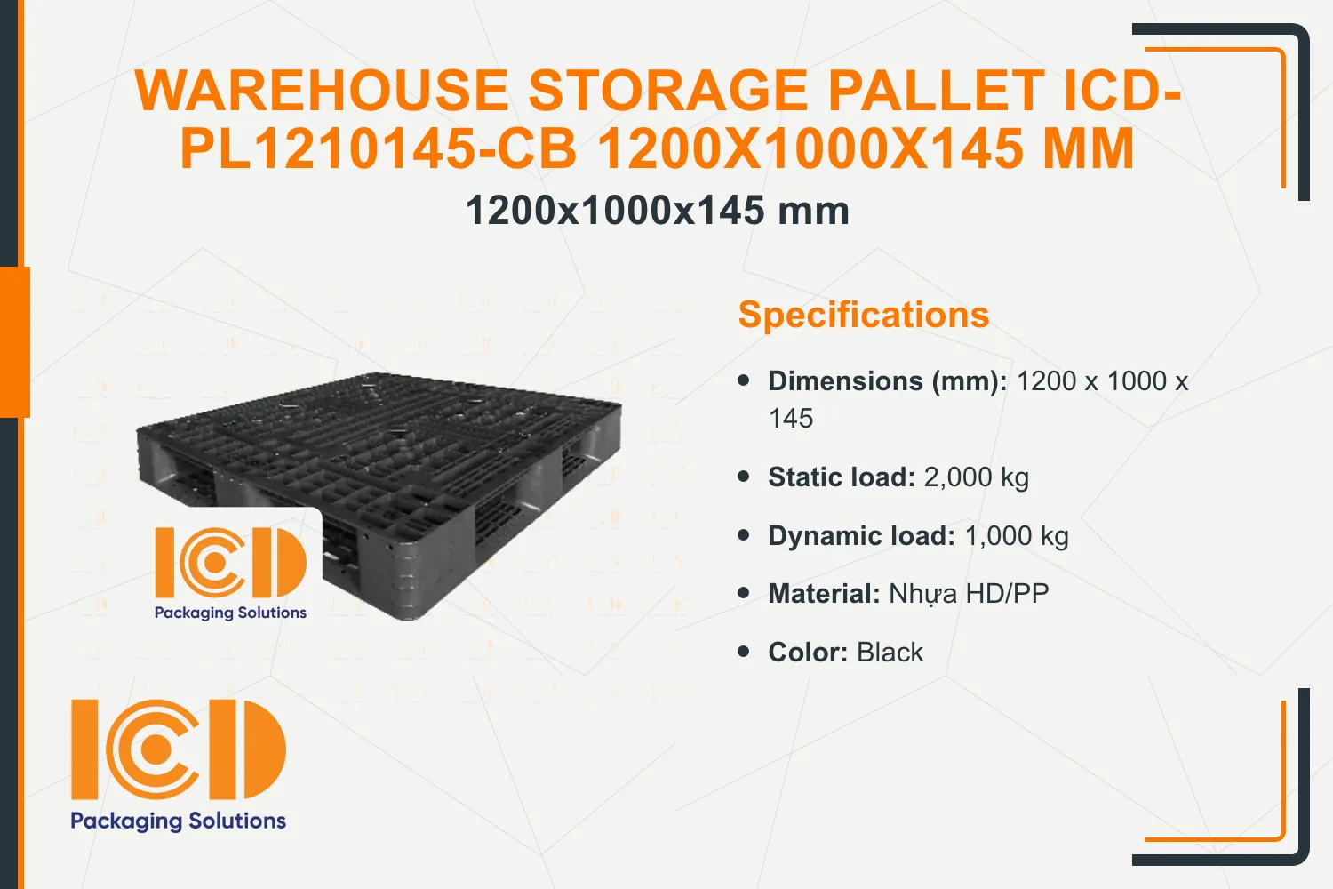 Warehouse Storage Pallet ICD-PL1210145-CB 1200x1000x145 mm