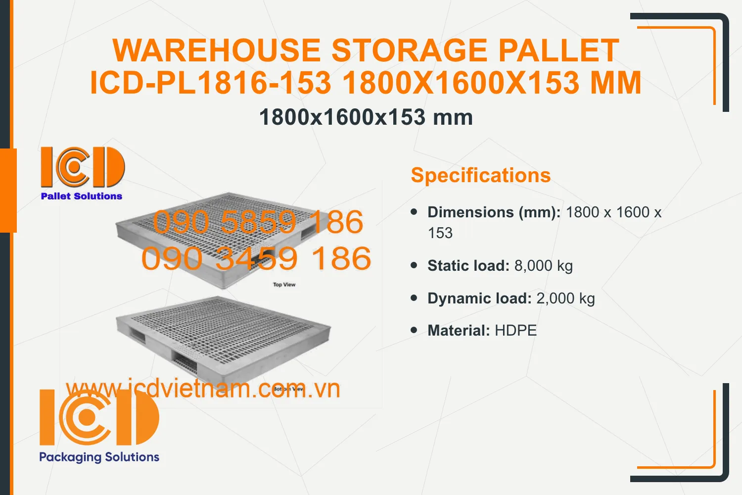 Warehouse Storage Pallet ICD-PL1816-153 1800x1600x153 mm