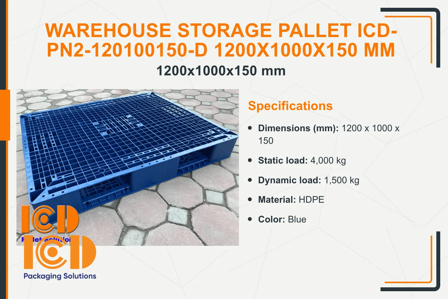 Warehouse Storage Pallet ICD-PN2-120100150-D 1200x1000x150 mm