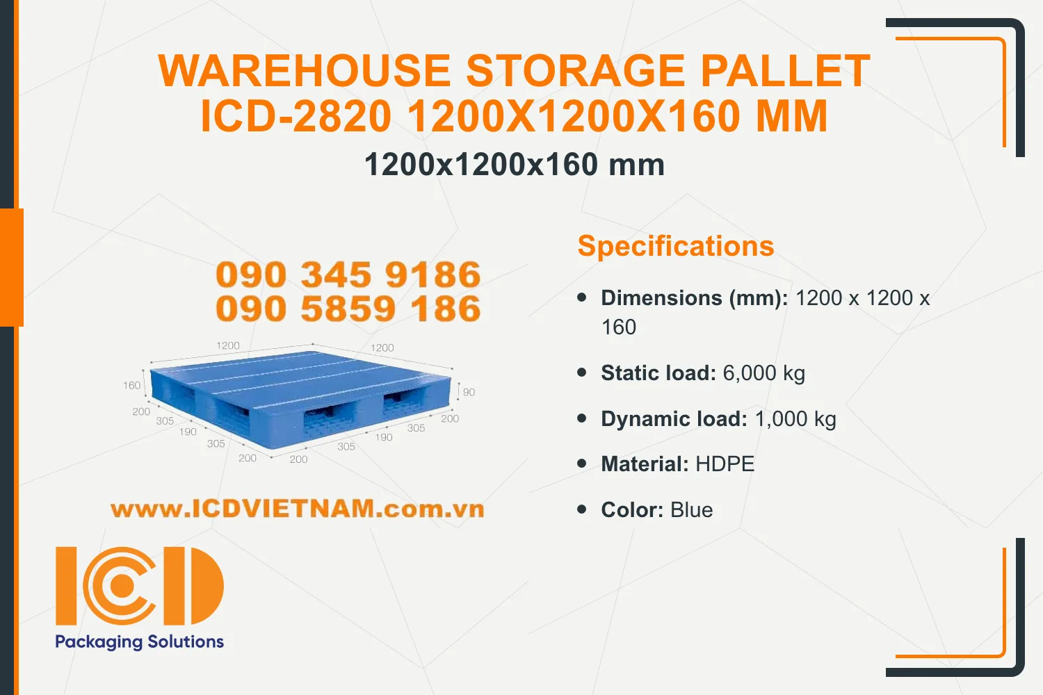 Warehouse Storage Pallet ICD-2820 1200x1200x160 mm