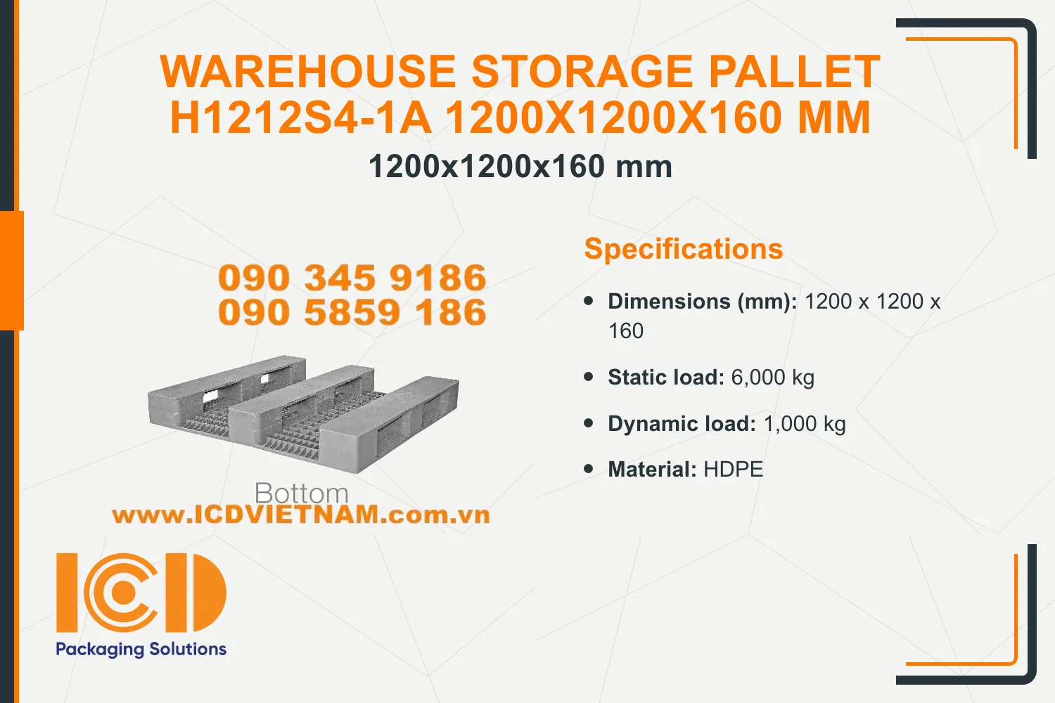 Warehouse Storage Pallet H1212S4-1A 1200x1200x160 mm