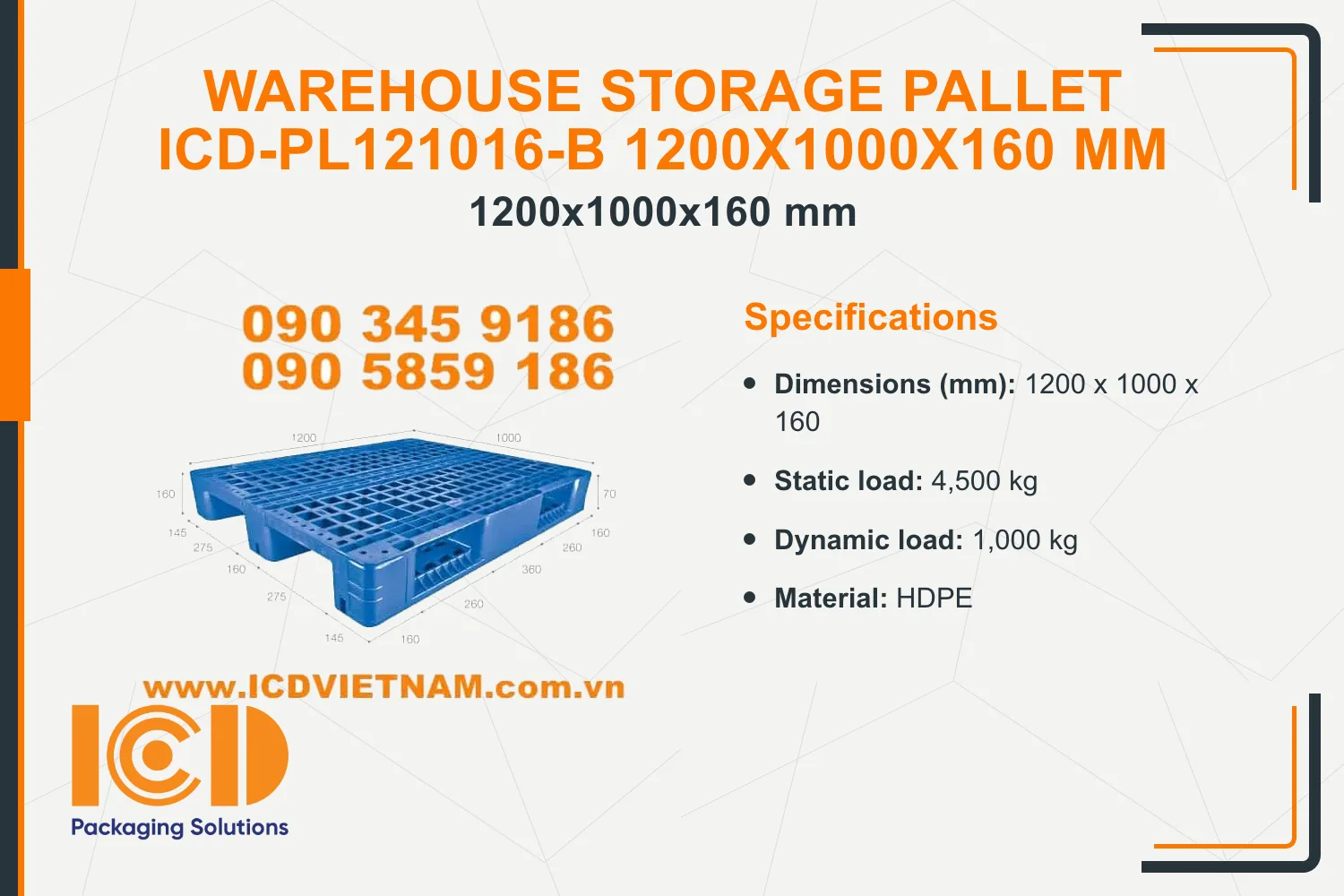 Warehouse Storage Pallet ICD-PL121016-B 1200x1000x160 mm