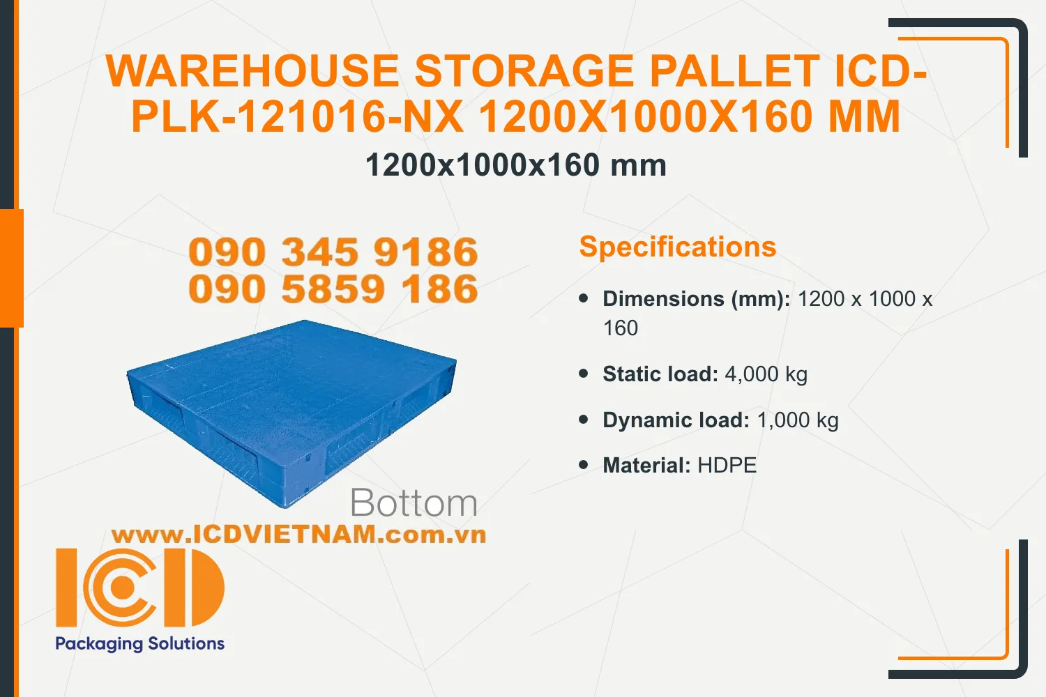 Warehouse Storage Pallet ICD-PLK-121016-NX 1200x1000x160 mm