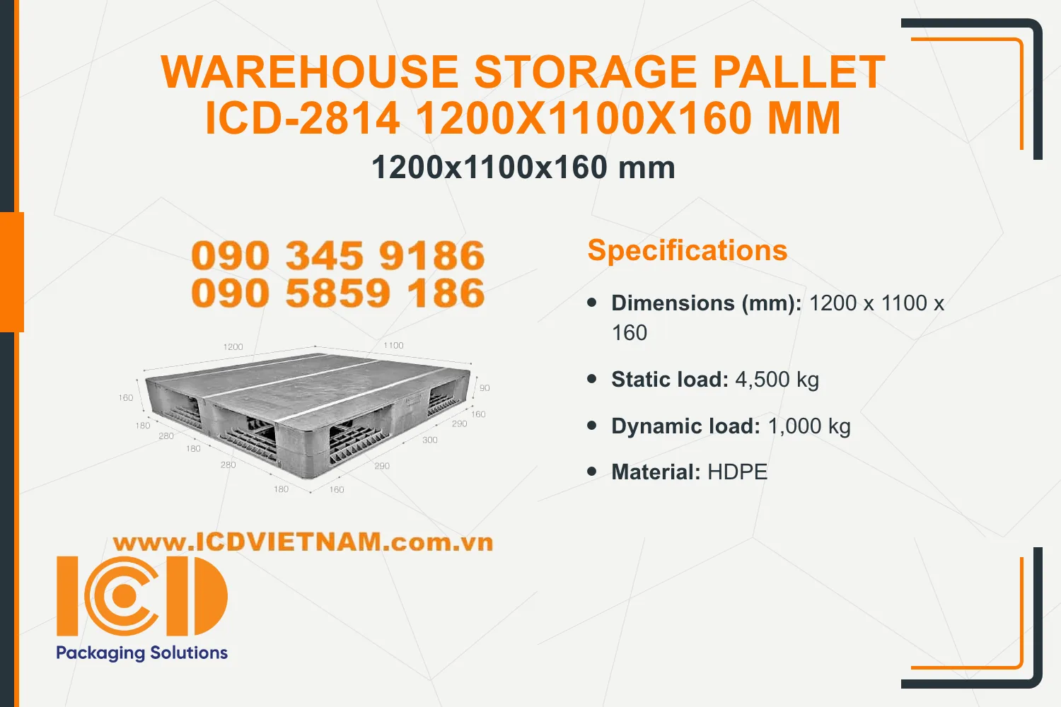 Warehouse Storage Pallet ICD-2814 1200x1100x160 mm