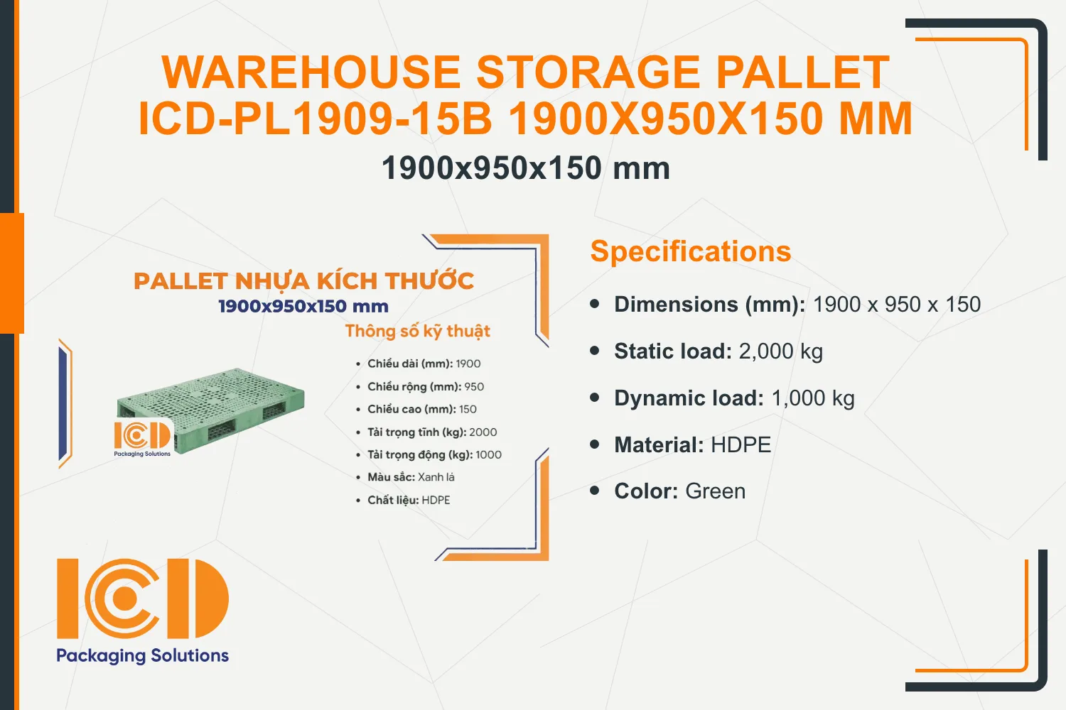 Warehouse Storage Pallet ICD-PL1909-15B 1900x950x150 mm