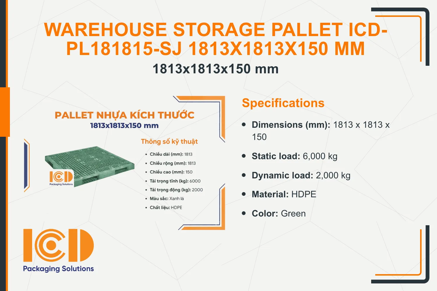 Warehouse Storage Pallet ICD-PL181815-SJ 1813x1813x150 mm
