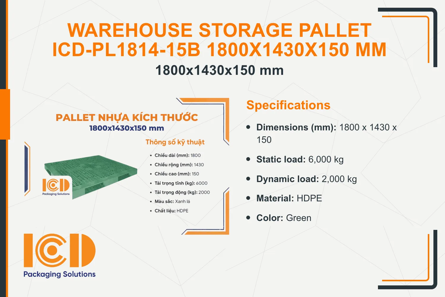 Warehouse Storage Pallet ICD-PL1814-15B 1800x1430x150 mm