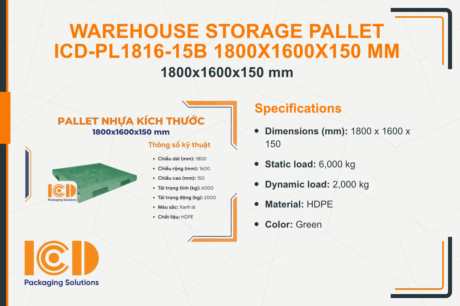 Warehouse Storage Pallet ICD-PL1816-15B 1800x1600x150 mm