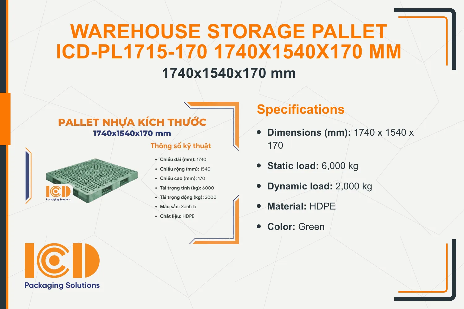 Warehouse Storage Pallet ICD-PL1715-170 1740x1540x170 mm