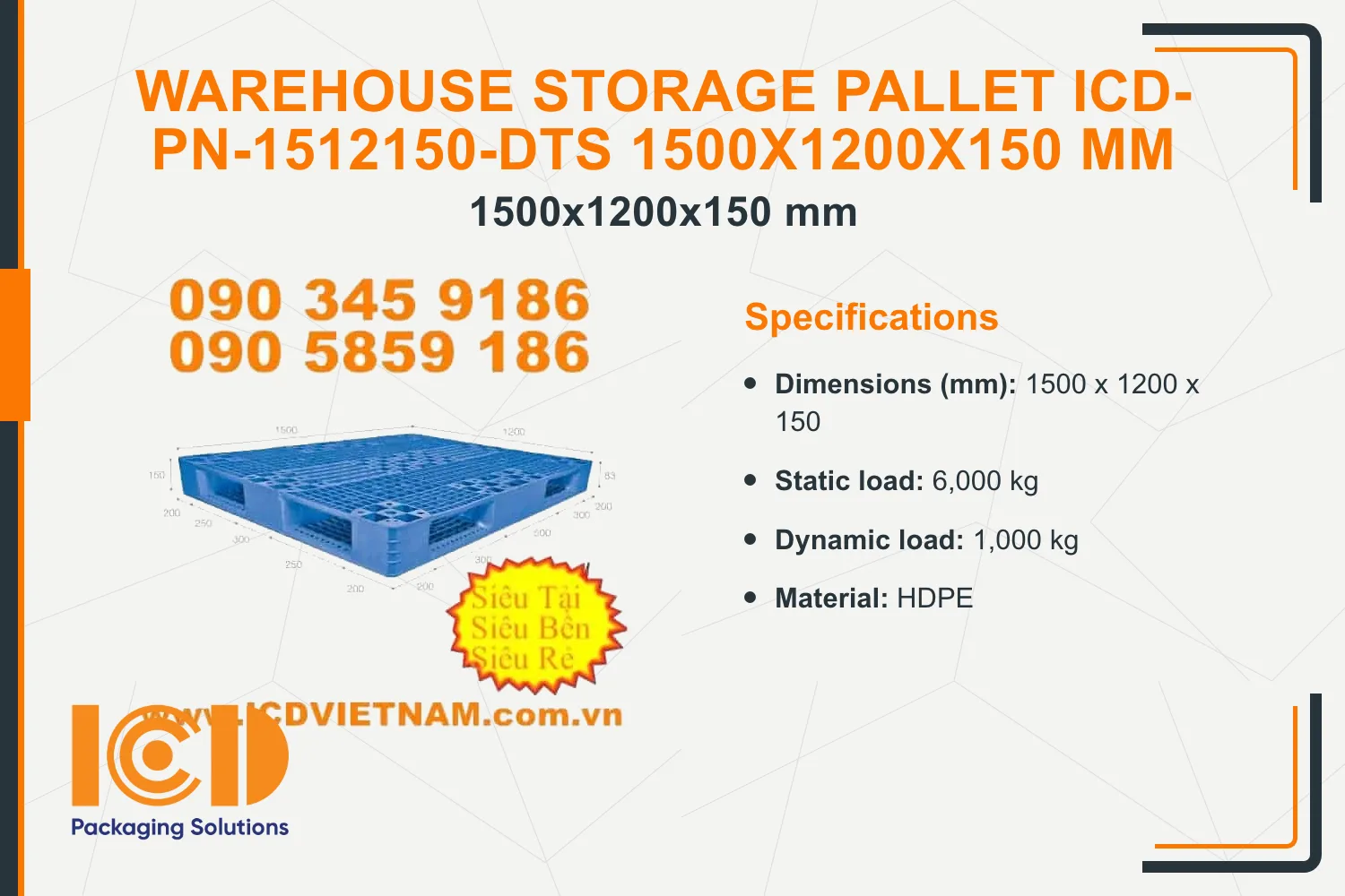 Warehouse Storage Pallet ICD-PN-1512150-DTS 1500x1200x150 mm