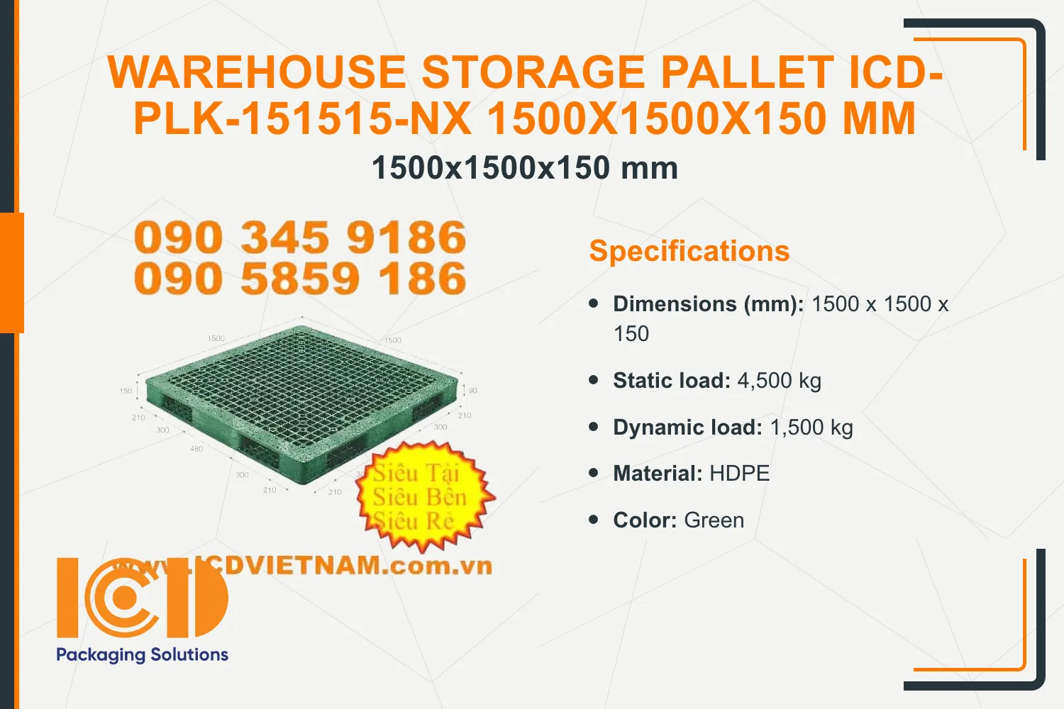Warehouse Storage Pallet ICD-PLK-151515-NX 1500x1500x150 mm