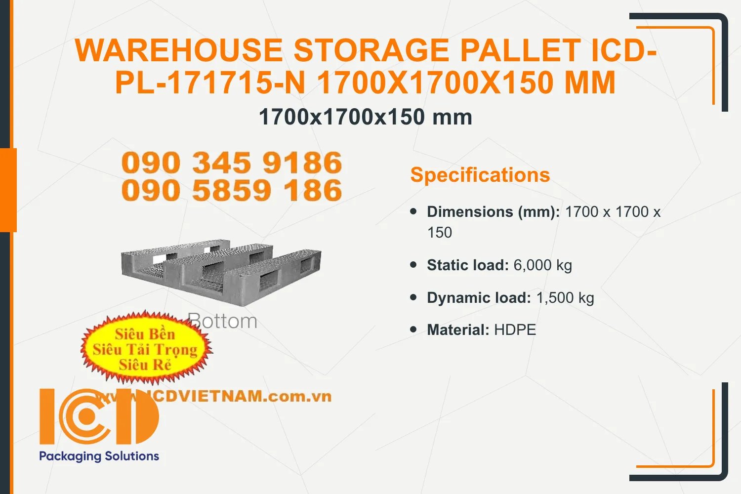 Warehouse Storage Pallet ICD-PL-171715-N 1700x1700x150 mm