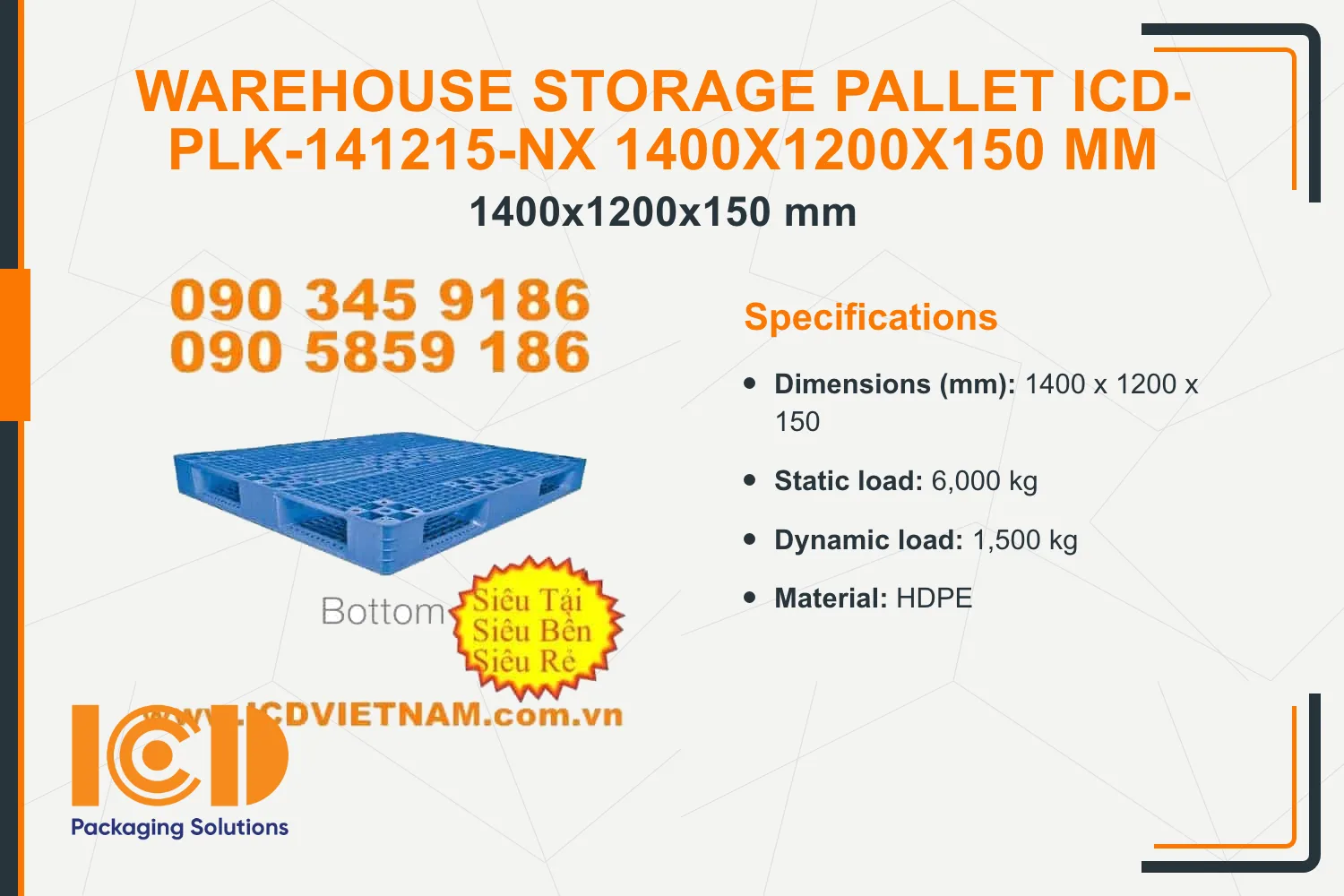 Warehouse Storage Pallet ICD-PLK-141215-NX 1400x1200x150 mm