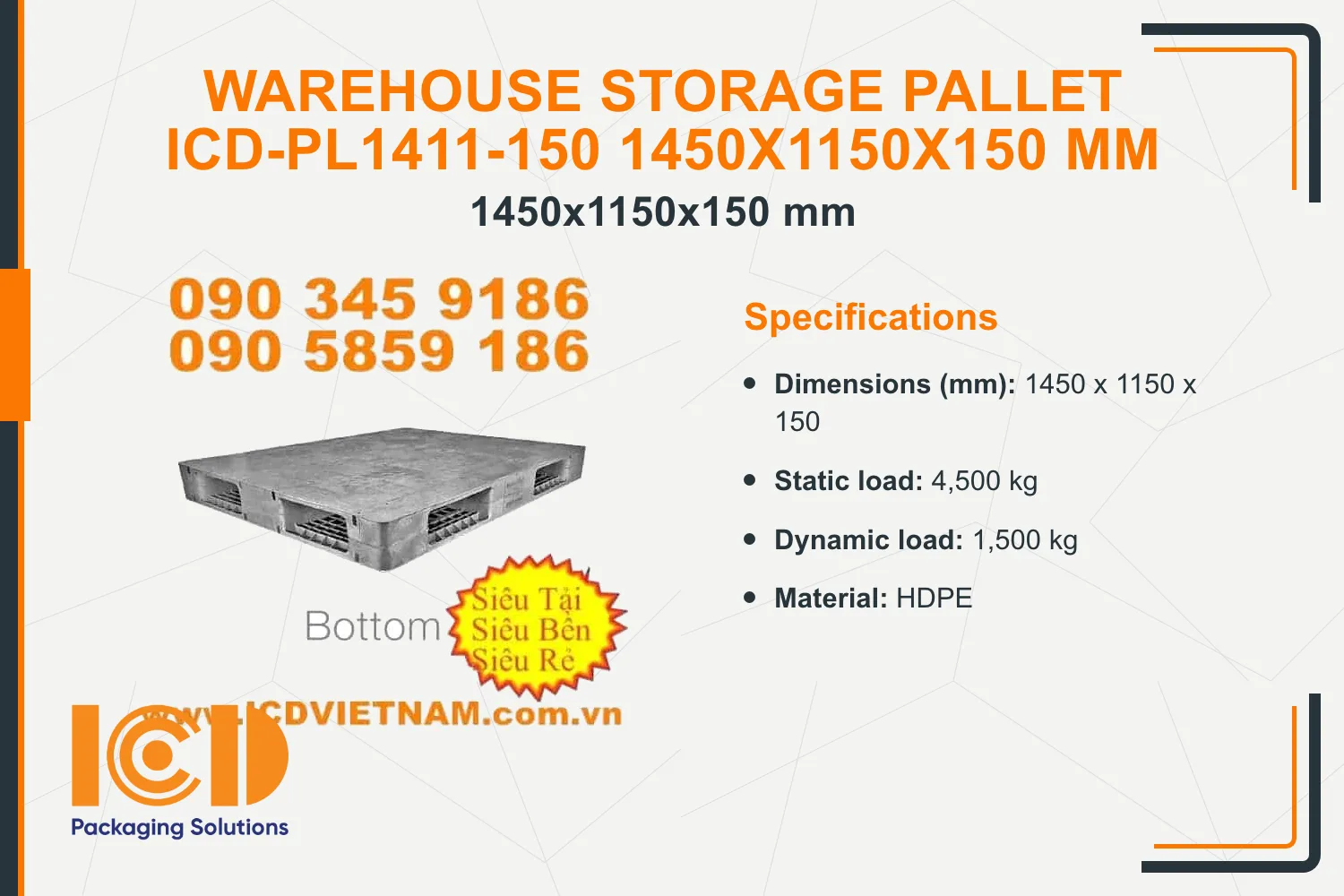 Warehouse Storage Pallet ICD-PL1411-150 1450x1150x150 mm