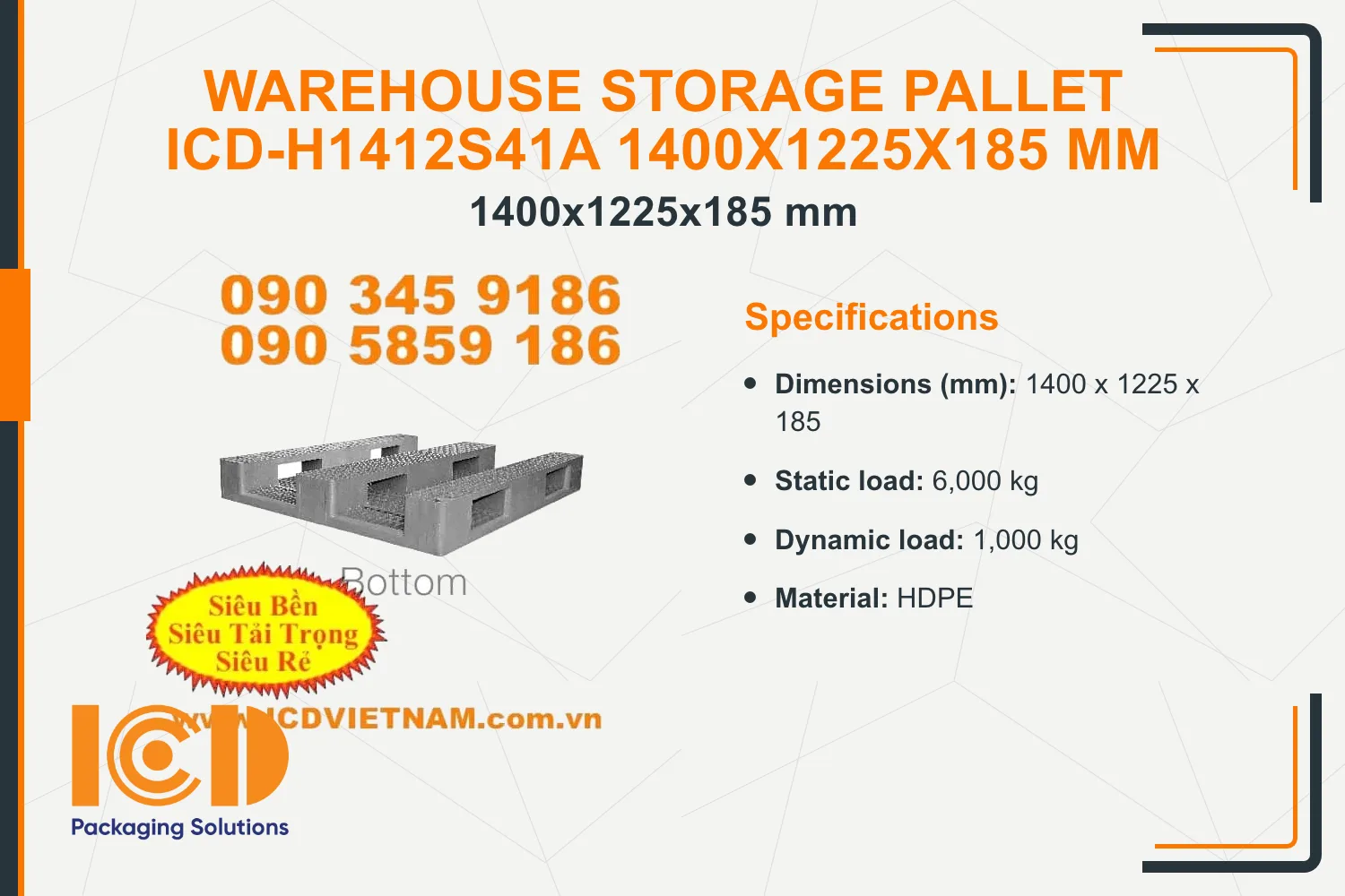 Warehouse Storage Pallet ICD-H1412S41A 1400x1225x185 mm