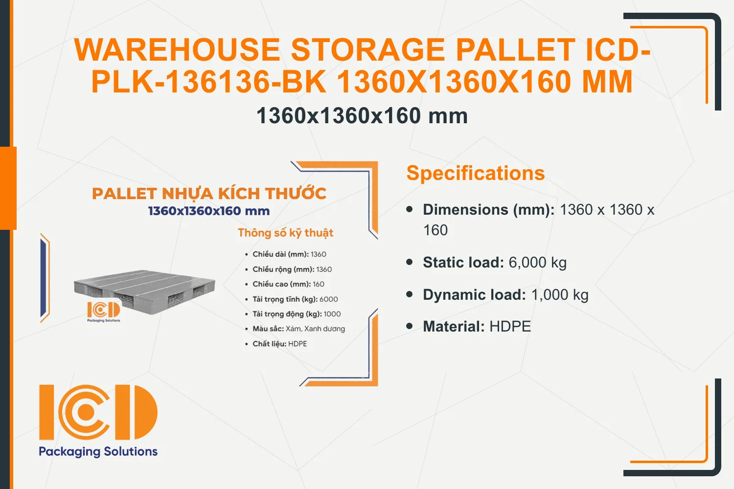Warehouse Storage Pallet ICD-PLK-136136-BK 1360x1360x160 mm