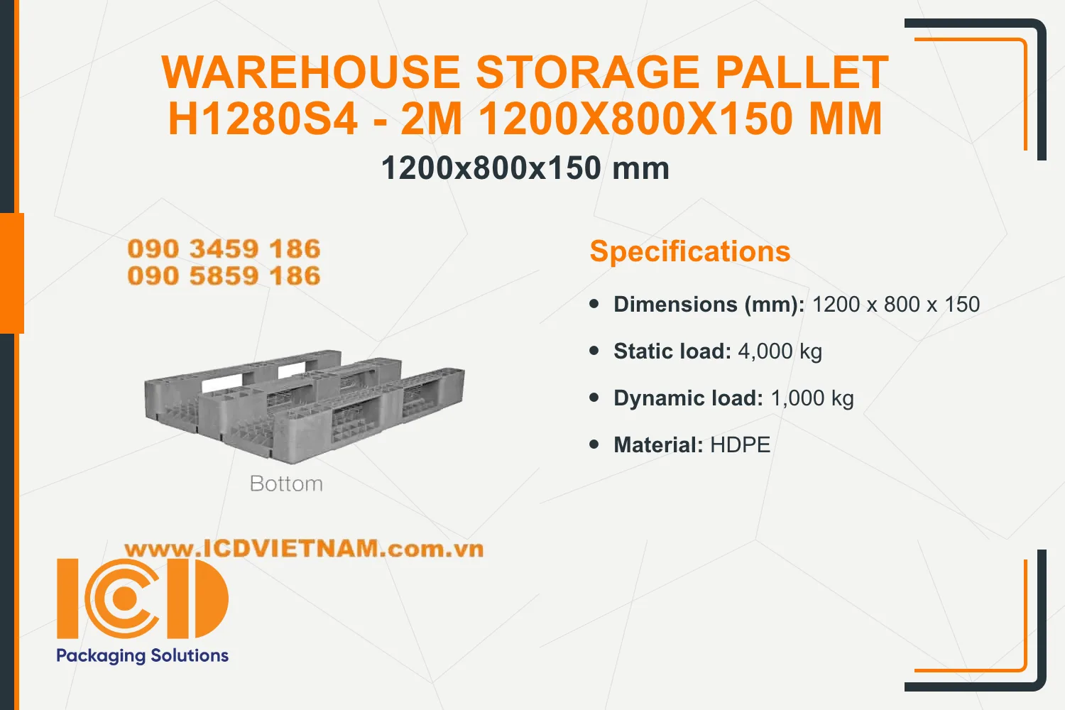 Warehouse Storage Pallet H1280S4 - 2M 1200x800x150 mm