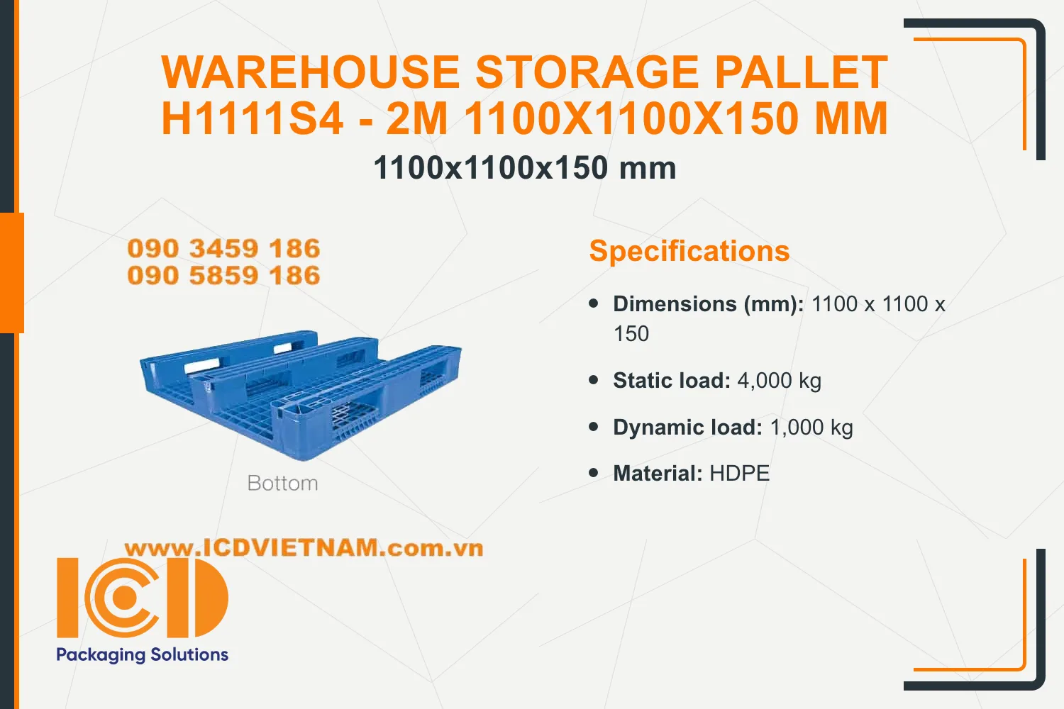 Warehouse Storage Pallet H1111S4 - 2M 1100x1100x150 mm