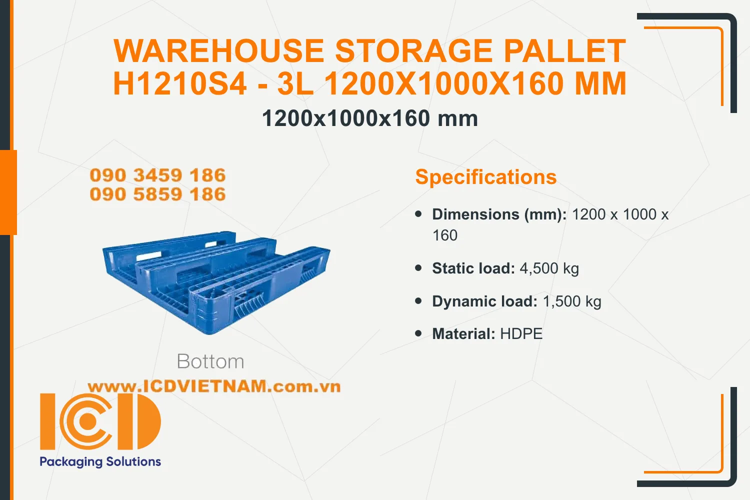 Warehouse Storage Pallet H1210S4 - 3L 1200x1000x160 mm