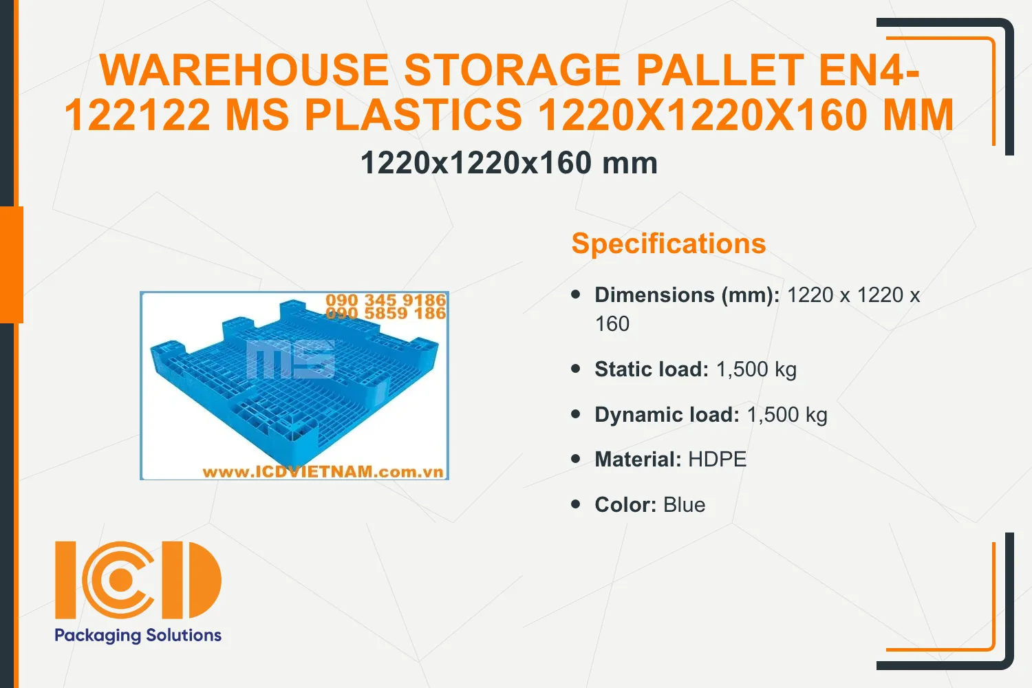 Warehouse Storage Pallet EN4-122122 MS Plastics 1220x1220x160 mm