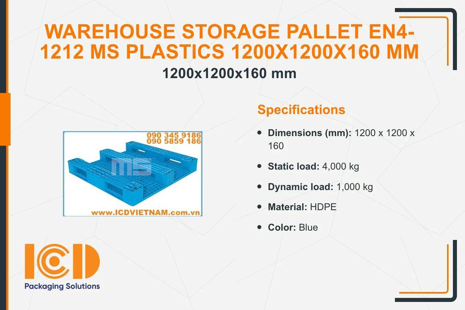 Warehouse Storage Pallet EN4-1212 MS Plastics 1200x1200x160 mm