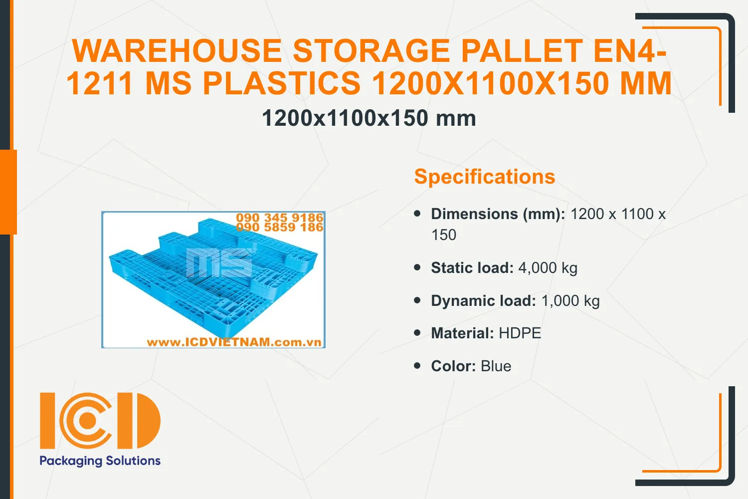 Warehouse Storage Pallet EN4-1211 MS Plastics 1200x1100x150 mm
