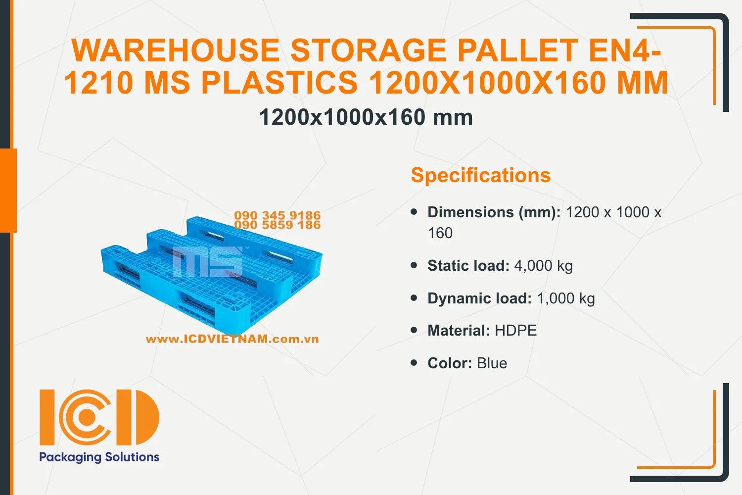 Warehouse Storage Pallet EN4-1210 MS Plastics 1200x1000x160 mm