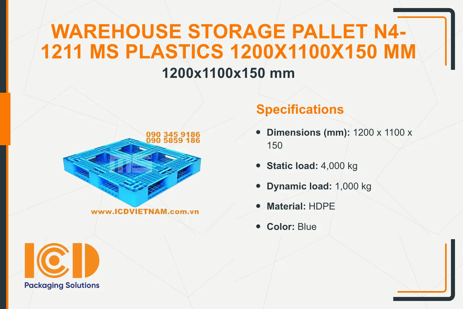 Warehouse Storage Pallet N4-1211 MS Plastics 1200x1100x150 mm