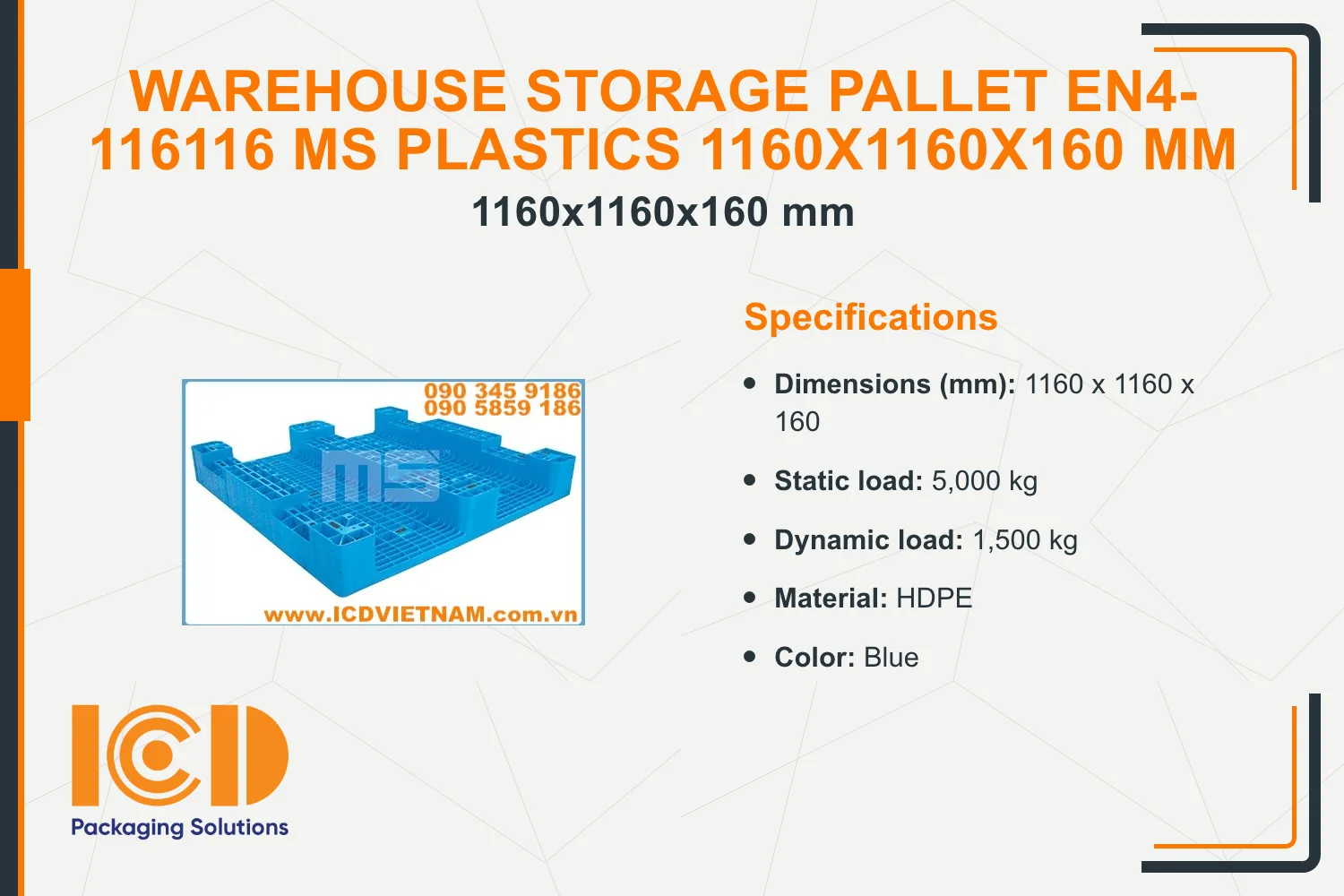 Warehouse Storage Pallet EN4-116116 MS Plastics 1160x1160x160 mm