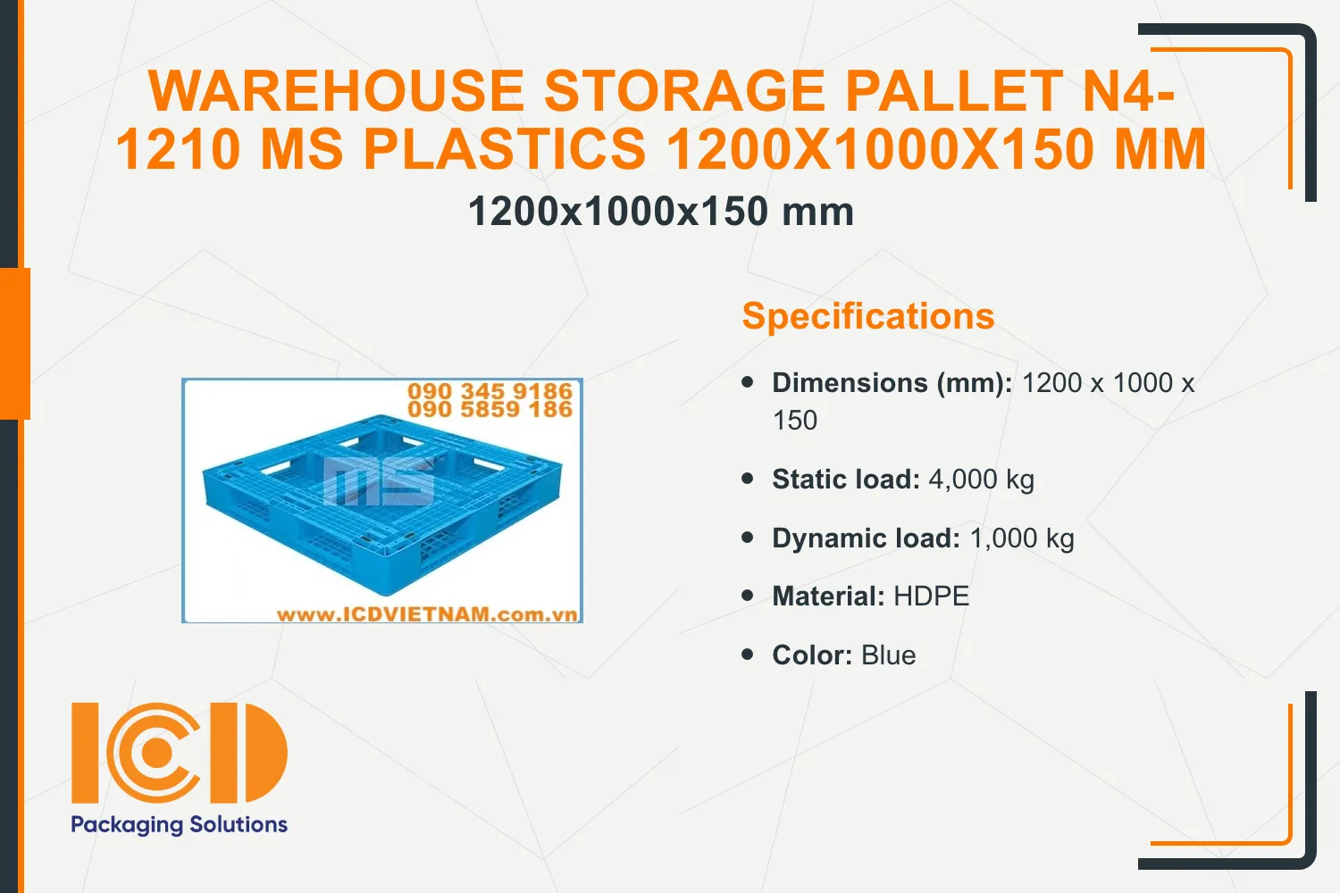 Warehouse Storage Pallet N4-1210 MS Plastics 1200x1000x150 mm