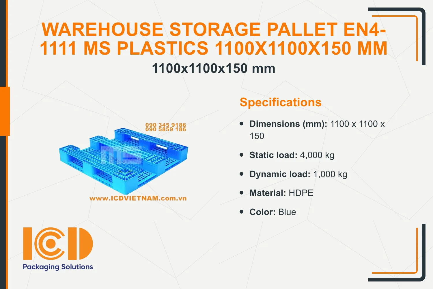 Warehouse Storage Pallet EN4-1111 MS Plastics 1100x1100x150 mm