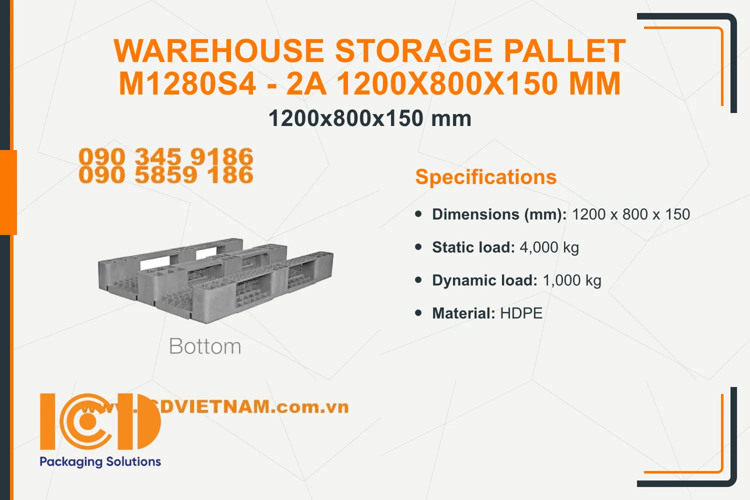 Warehouse Storage Pallet M1280S4 - 2A 1200x800x150 mm
