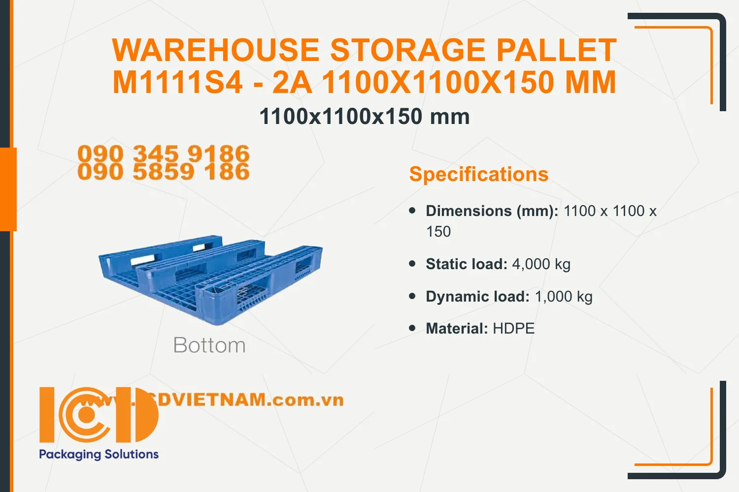 Warehouse Storage Pallet M1111S4 - 2A 1100x1100x150 mm