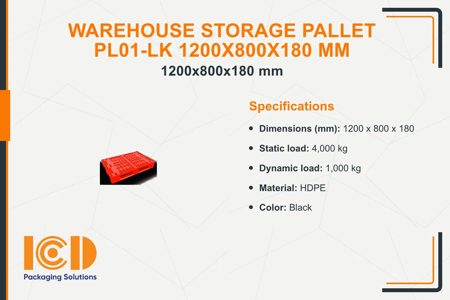 Warehouse Storage Pallet PL01-LK 1200x800x180 mm