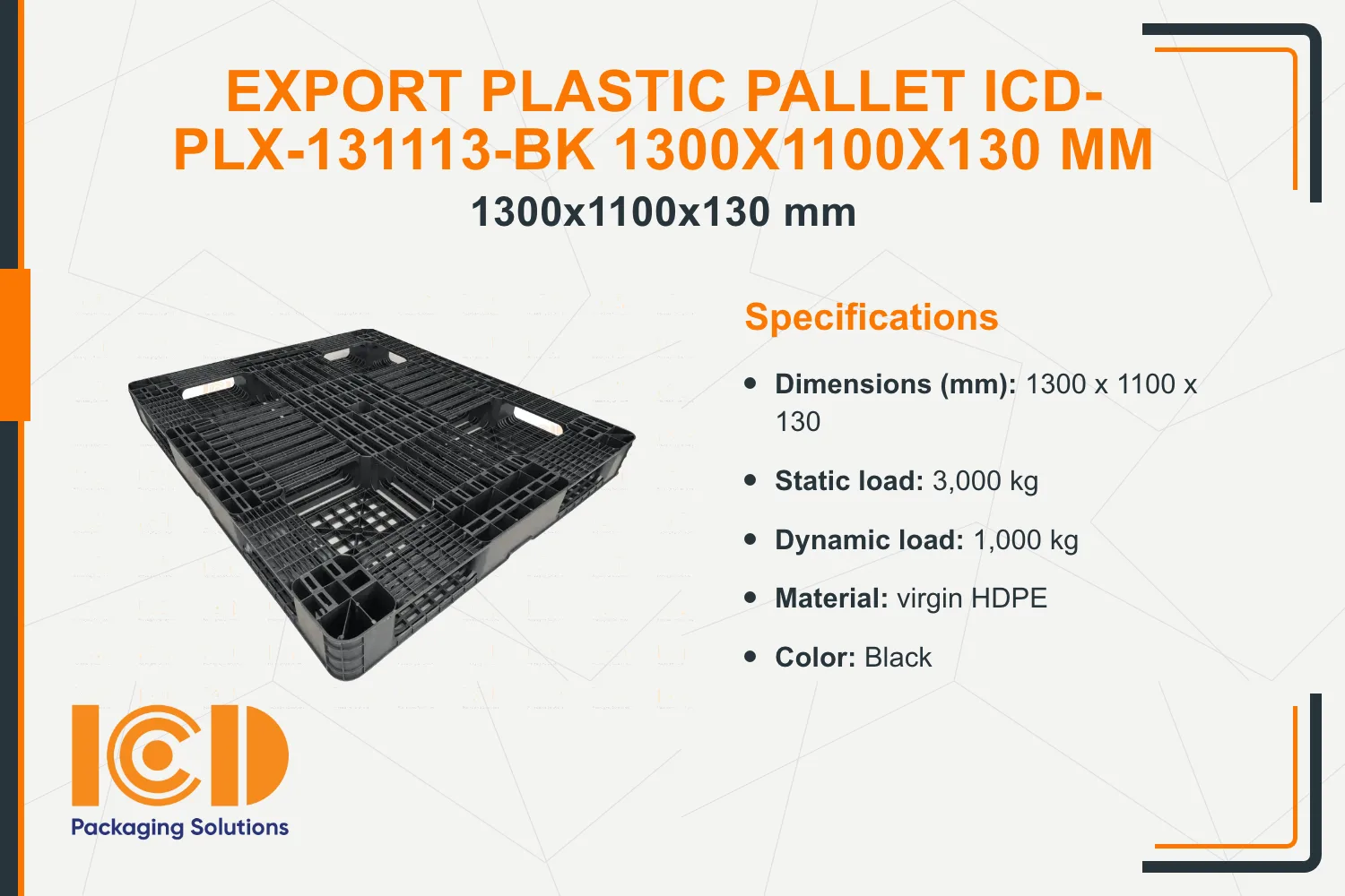 Export Plastic Pallet ICD-PLX-131113-BK 1300x1100x130 mm