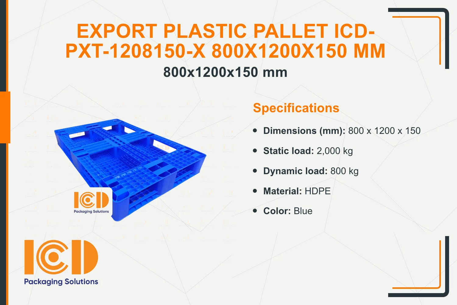 Export Plastic Pallet ICD-PXT-1208150-X 800x1200x150 mm
