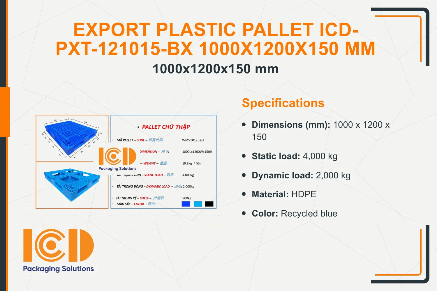Export Plastic Pallet ICD-PXT-121015-BX 1000x1200x150 mm
